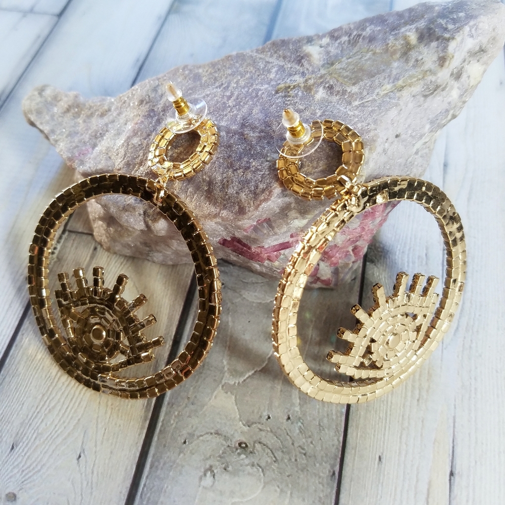 Evil Eye Large Rhinestone Earrings - Picture 2 of 7